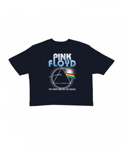 Pink Floyd Ladies' Crop Tee | Blue Retro Dark Side Of The Moon Design Distressed Crop T-shirt $8.62 Shirts