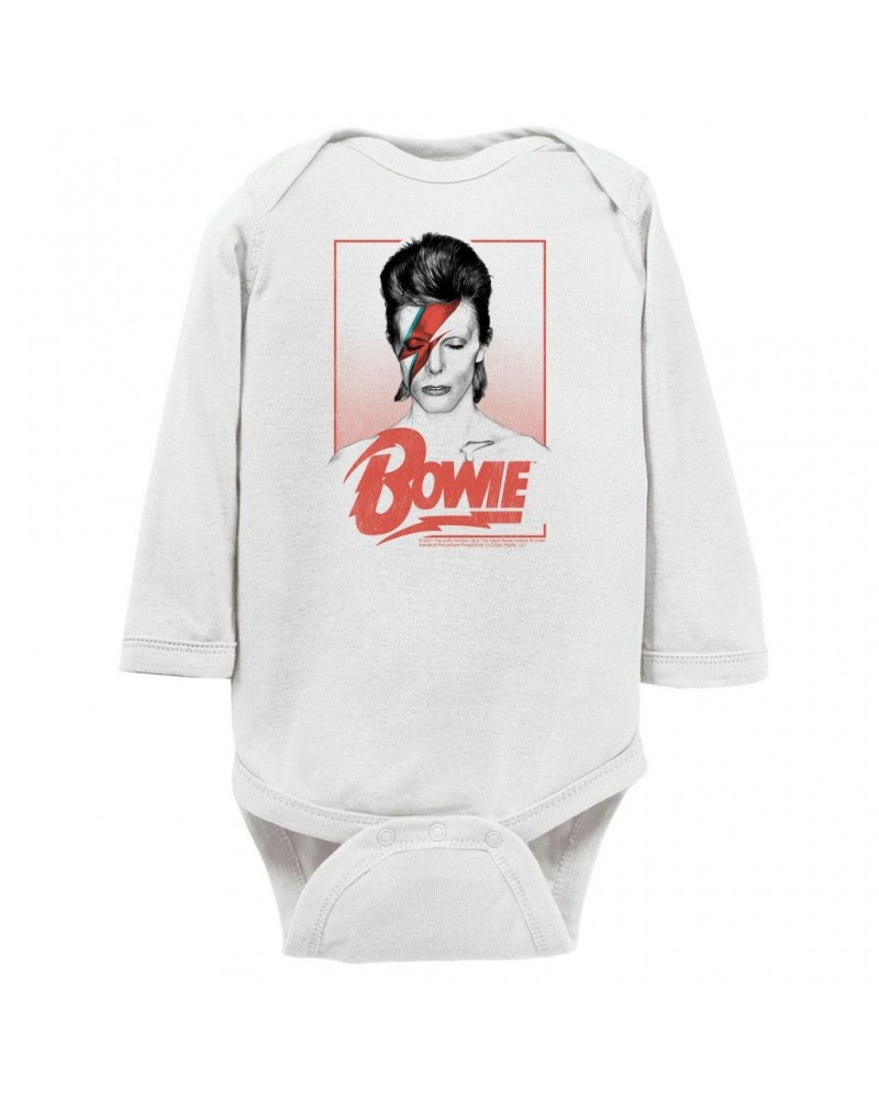 David Bowie Long Sleeve Bodysuit | Aladdin Sane Bowie Red Image Bodysuit $11.68 Shirts