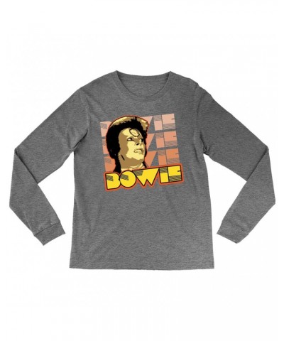 David Bowie Heather Long Sleeve Shirt | Ziggy Stardust Close Up Retro Shirt $13.78 Shirts