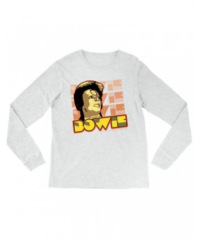 David Bowie Heather Long Sleeve Shirt | Ziggy Stardust Close Up Retro Shirt $13.78 Shirts