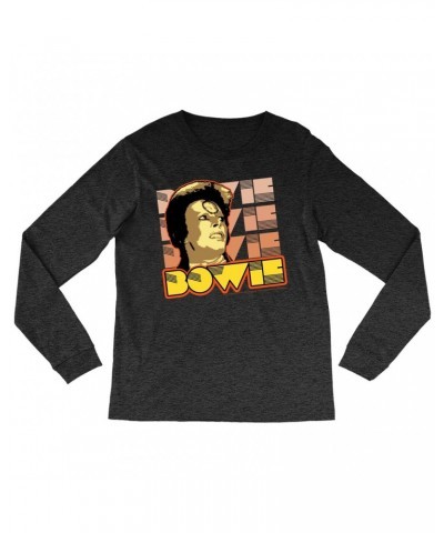 David Bowie Heather Long Sleeve Shirt | Ziggy Stardust Close Up Retro Shirt $13.78 Shirts