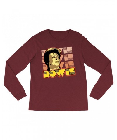 David Bowie Heather Long Sleeve Shirt | Ziggy Stardust Close Up Retro Shirt $13.78 Shirts