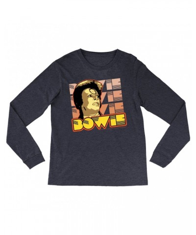 David Bowie Heather Long Sleeve Shirt | Ziggy Stardust Close Up Retro Shirt $13.78 Shirts