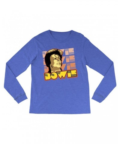 David Bowie Heather Long Sleeve Shirt | Ziggy Stardust Close Up Retro Shirt $13.78 Shirts