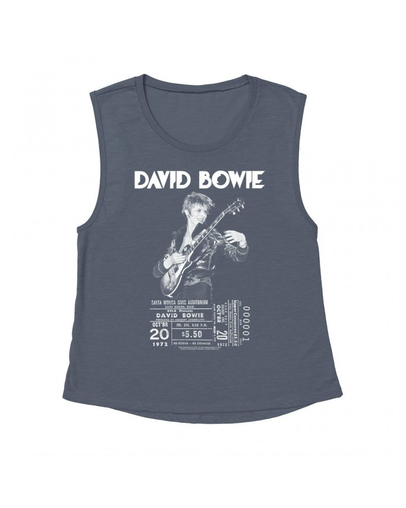 David Bowie Ladies' Muscle Tank Top | On Stage With Ticket At Santa Monica Shirt $16.48 Shirts