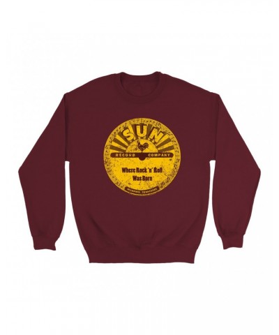 Sun Records Sweatshirt | Where Rock N' Roll Was Born Label Distressed Sweatshirt $16.78 Sweatshirts
