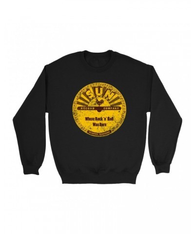 Sun Records Sweatshirt | Where Rock N' Roll Was Born Label Distressed Sweatshirt $16.78 Sweatshirts