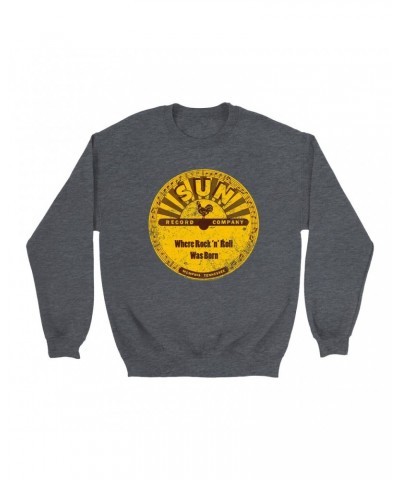 Sun Records Sweatshirt | Where Rock N' Roll Was Born Label Distressed Sweatshirt $16.78 Sweatshirts