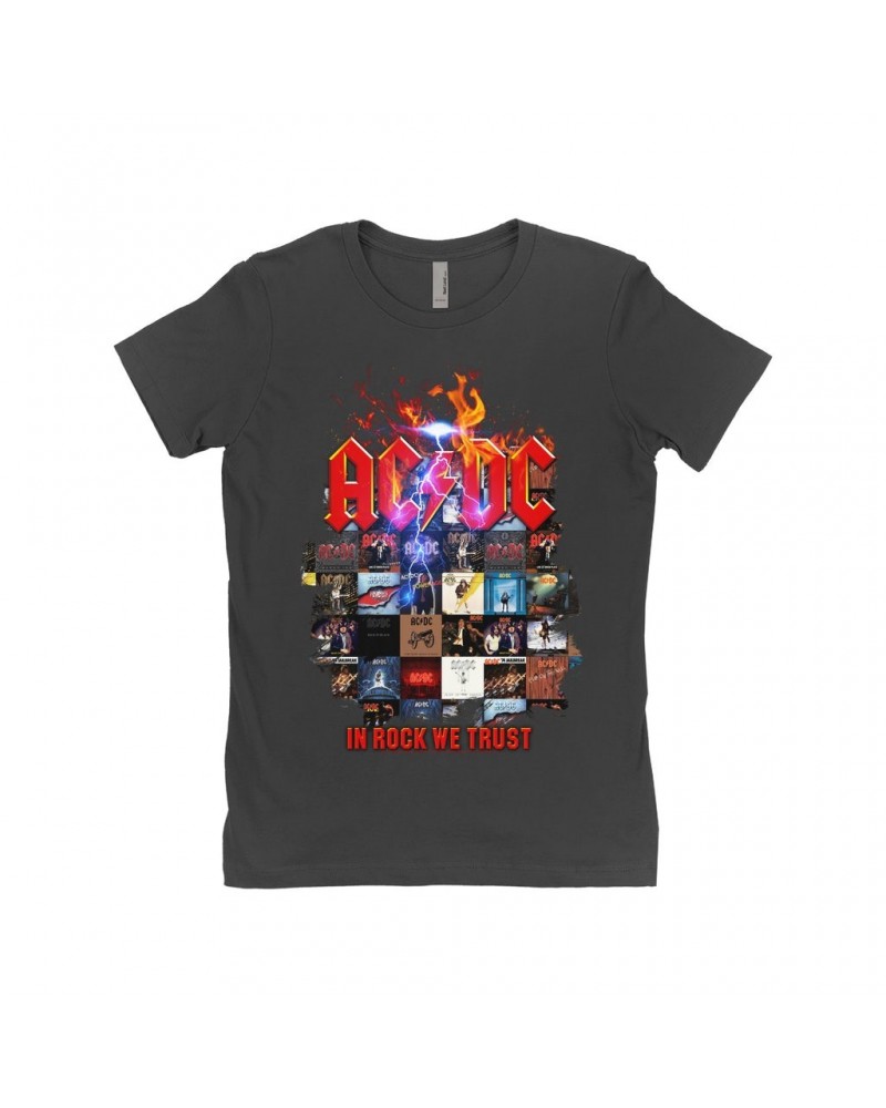 AC/DC Ladies' Boyfriend T-Shirt | In Rock We Trust Album Collage Shirt $12.48 Shirts