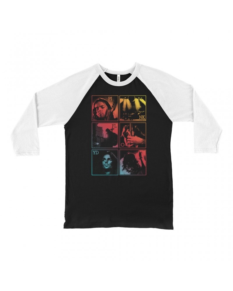 Pink Floyd 3/4 Sleeve Baseball Tee | Dark Side Of The Moon Live Group Ombre Image Shirt $11.08 Shirts