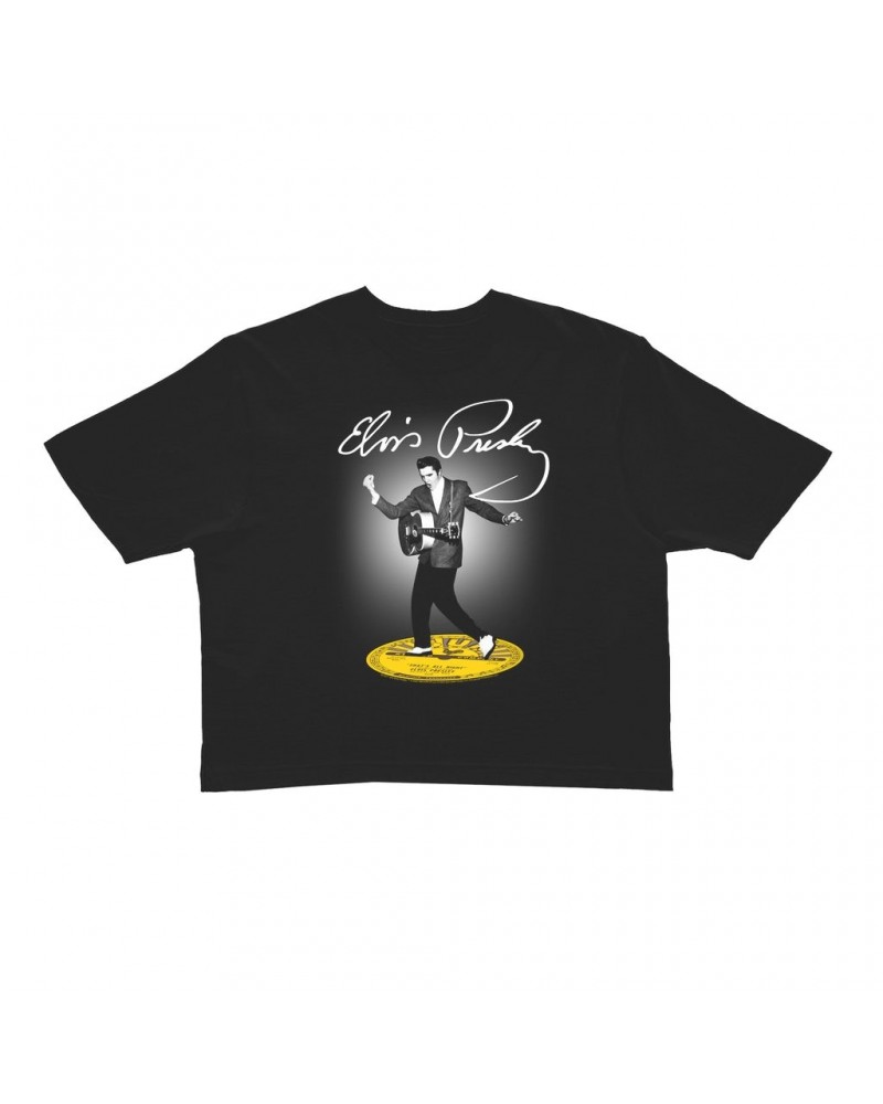 Elvis Presley Ladies' Crop Tee | Signature Stepping On Hits Crop T-shirt $11.05 Shirts