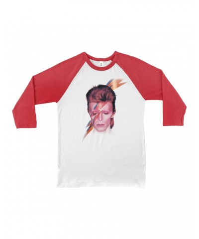 David Bowie 3/4 Sleeve Baseball Tee | Aladdin Sane With Lightning Bolt Design Shirt $14.68 Shirts