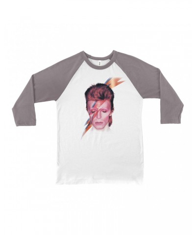 David Bowie 3/4 Sleeve Baseball Tee | Aladdin Sane With Lightning Bolt Design Shirt $14.68 Shirts