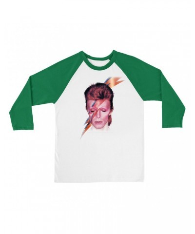 David Bowie 3/4 Sleeve Baseball Tee | Aladdin Sane With Lightning Bolt Design Shirt $14.68 Shirts