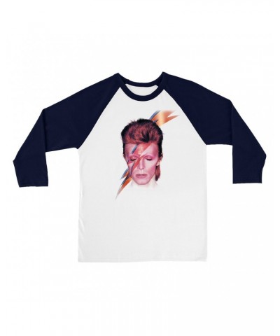 David Bowie 3/4 Sleeve Baseball Tee | Aladdin Sane With Lightning Bolt Design Shirt $14.68 Shirts