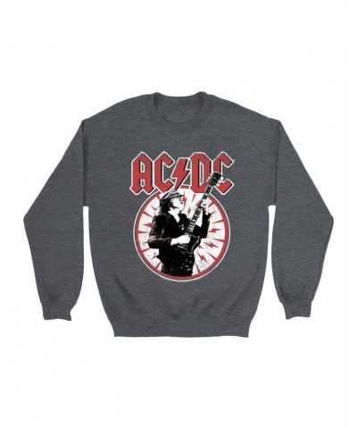 AC/DC Sweatshirt | Angus Young In Bolts Design Distressed Sweatshirt $16.78 Sweatshirts