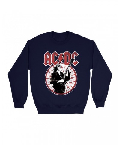 AC/DC Sweatshirt | Angus Young In Bolts Design Distressed Sweatshirt $16.78 Sweatshirts