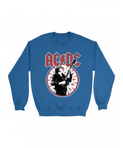 AC/DC Sweatshirt | Angus Young In Bolts Design Distressed Sweatshirt $16.78 Sweatshirts