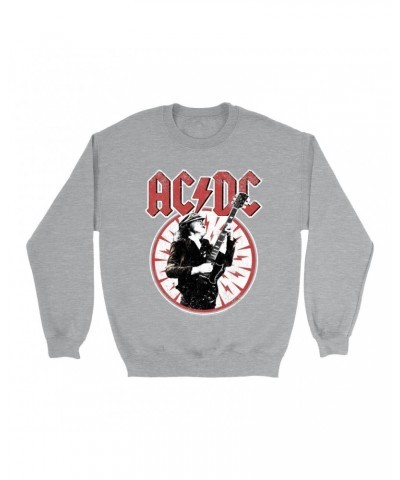 AC/DC Sweatshirt | Angus Young In Bolts Design Distressed Sweatshirt $16.78 Sweatshirts