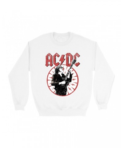 AC/DC Sweatshirt | Angus Young In Bolts Design Distressed Sweatshirt $16.78 Sweatshirts