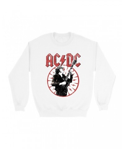 AC/DC Sweatshirt | Angus Young In Bolts Design Distressed Sweatshirt $16.78 Sweatshirts